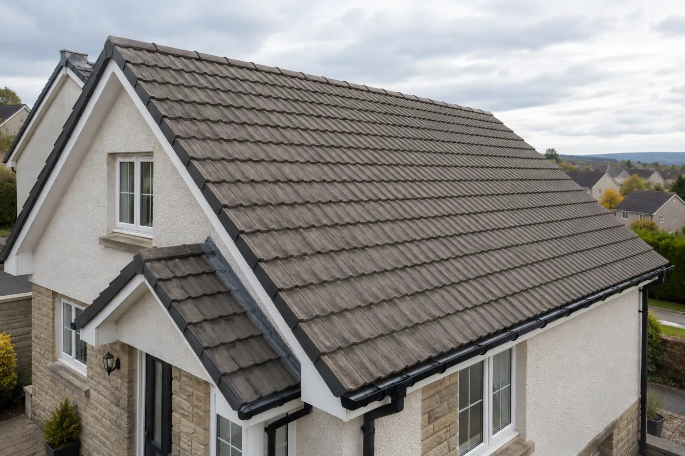 Interlocking tiled domestic roof and ridge