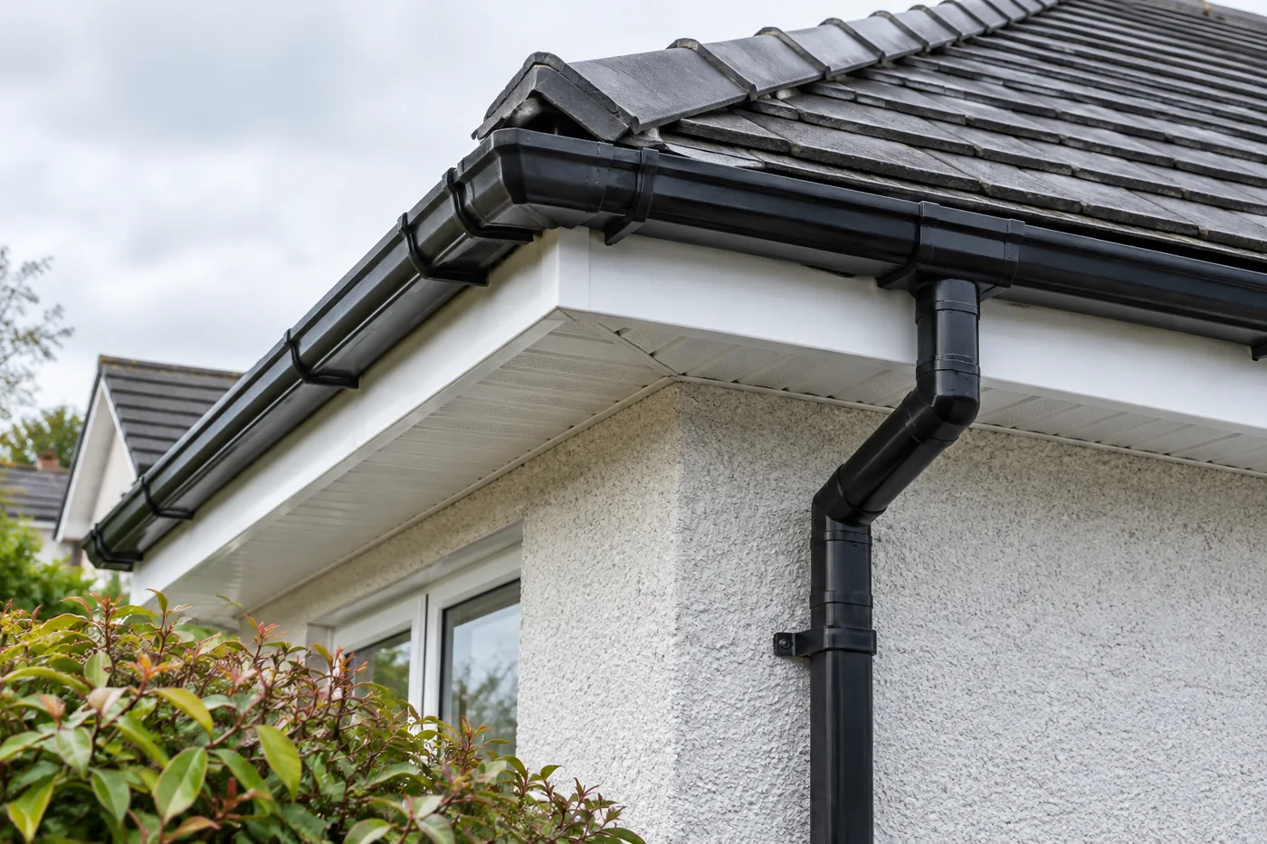 Fascia, soffit, gutter and downpipe junction