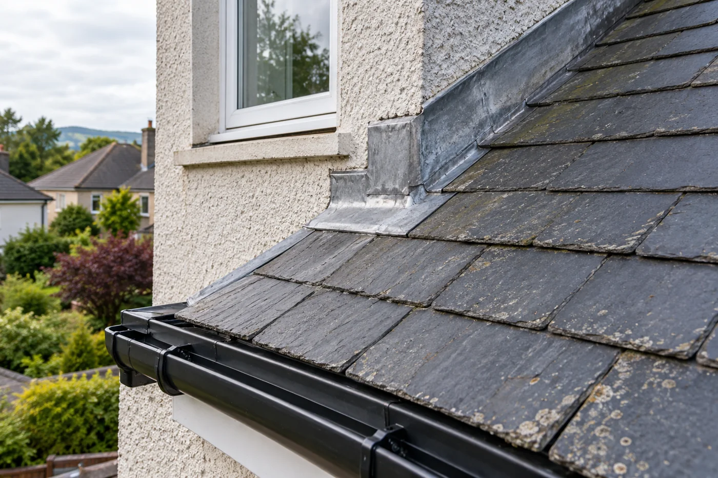 Lead flashing and roof covering repair detail