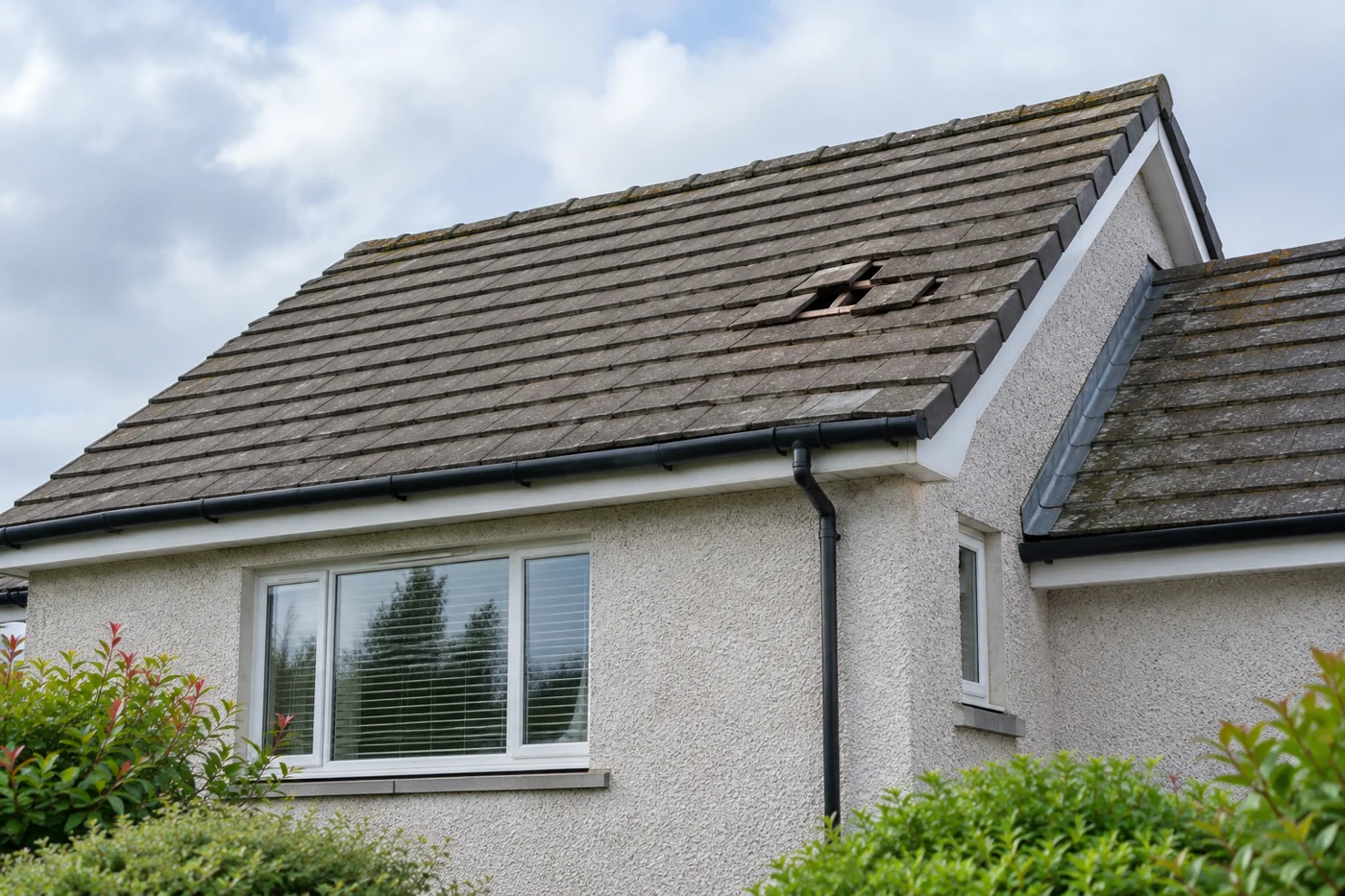 Damaged or slipped coverings on a pitched roof