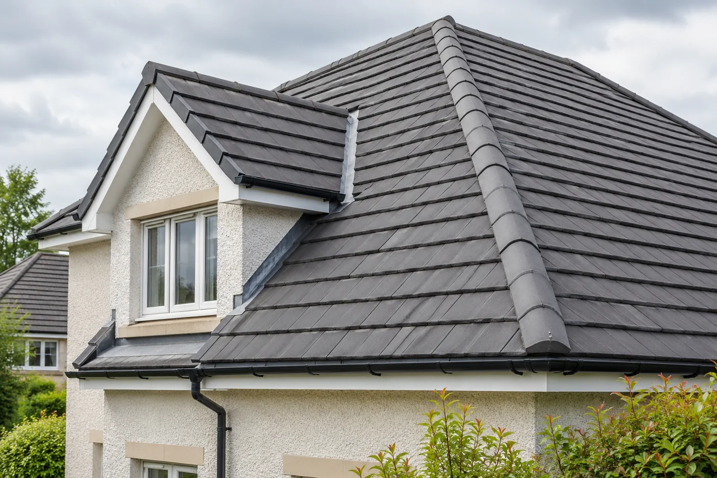 Interlocking roof tiles and ridge detail