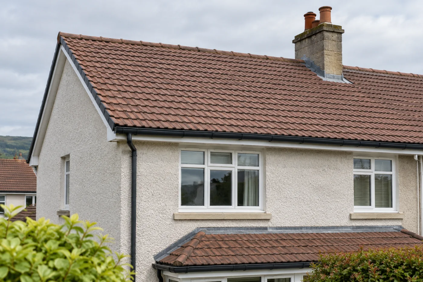Tiled pitched roof on a domestic house