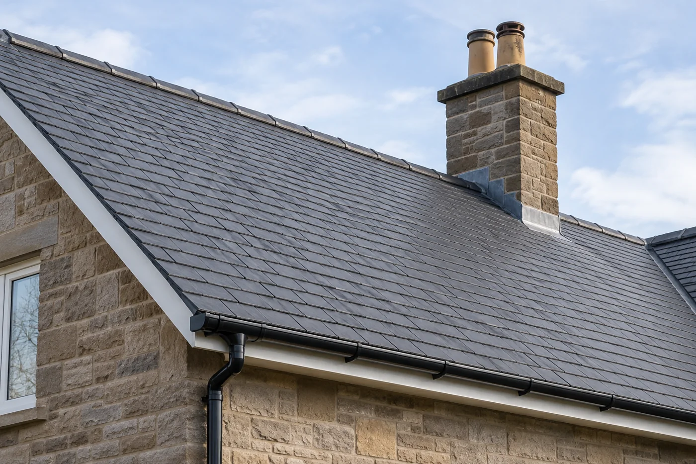 Domestic pitched roof, chimney and rainwater system